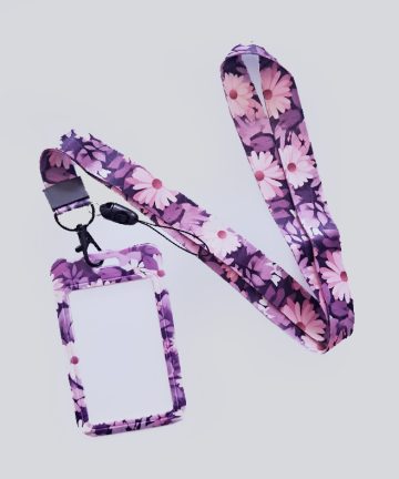 Lanyard porta Credencial con Flores rosadas / violetas