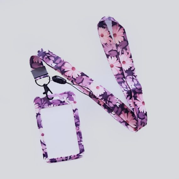 Lanyard porta Credencial con Flores rosadas / violetas