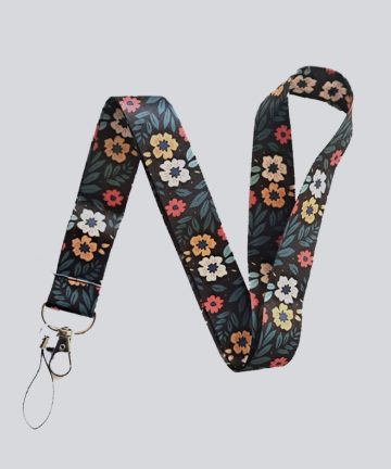 Lanyard con diseño Flores en fondo negro